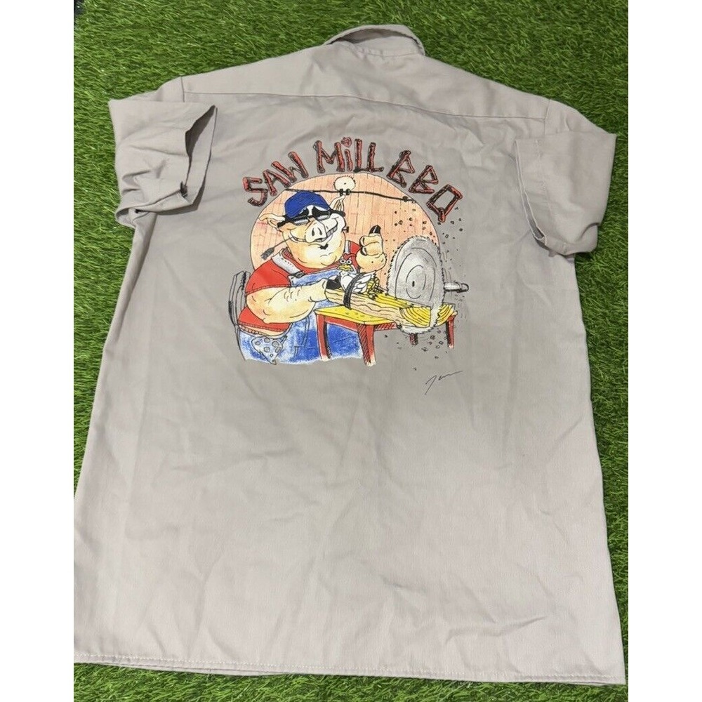 Dickies Saw Mill BBQ Work Shirt Mens Gray Short Sleeve Original Fit Size M